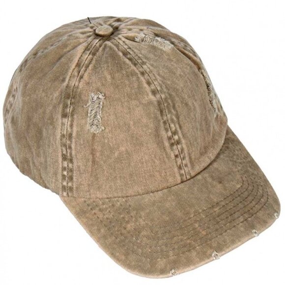 David & Young Accessories - DAVID & YOUNG Streetwear Khaki Hat Washed Distressed Cotton Twill Ball Cap